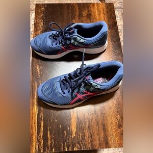 ASICS Gel-Contend 6 running shoe (blue and pink) GEL technology for cushioning.